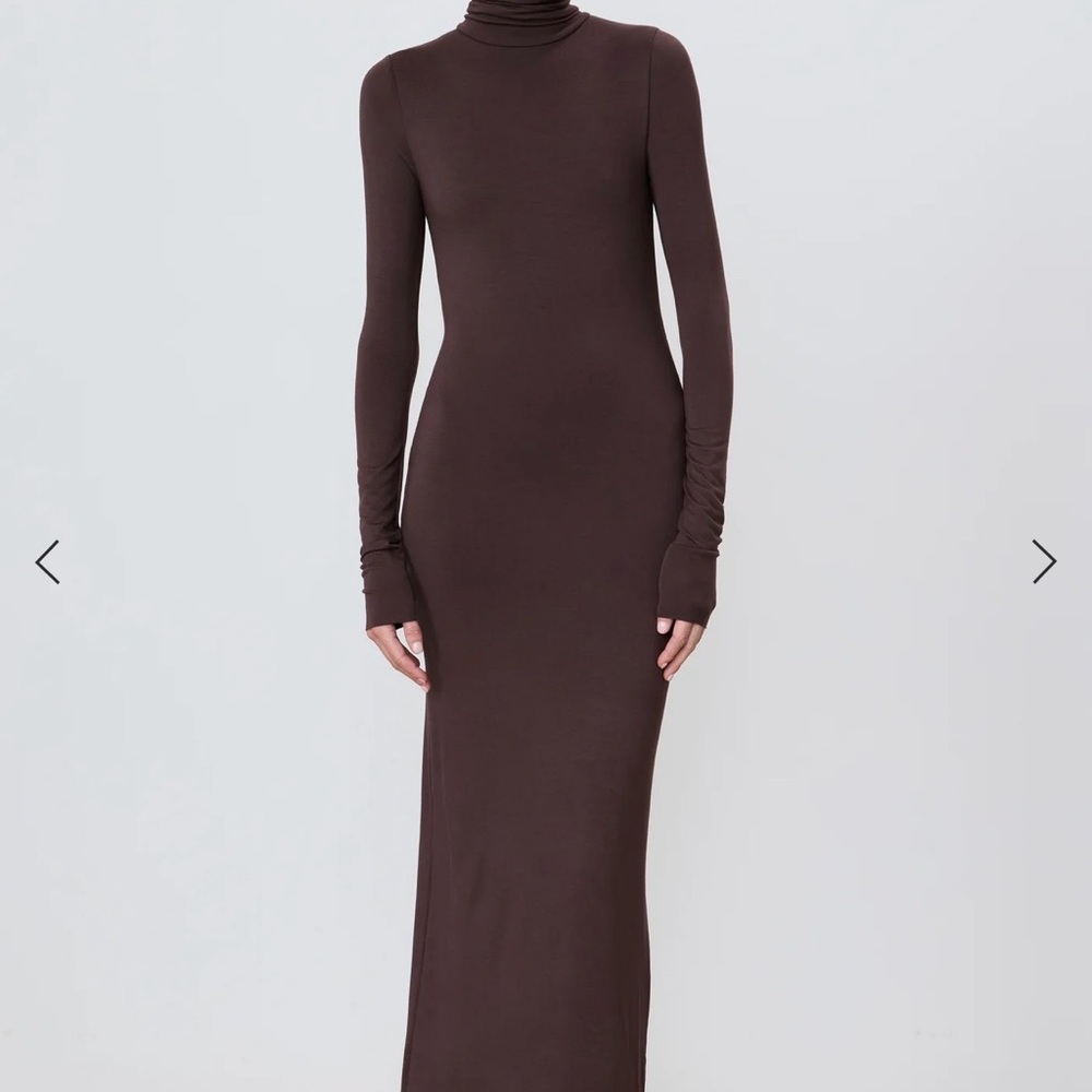 Eterne Chocolate Brown Turtleneck Maxi Bodycon Dress